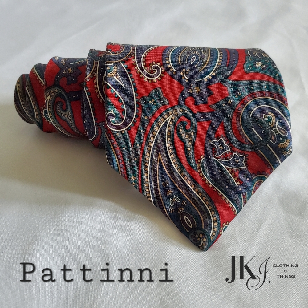 Pattinni Men's Tie Silk Red Paisley Classic Wide